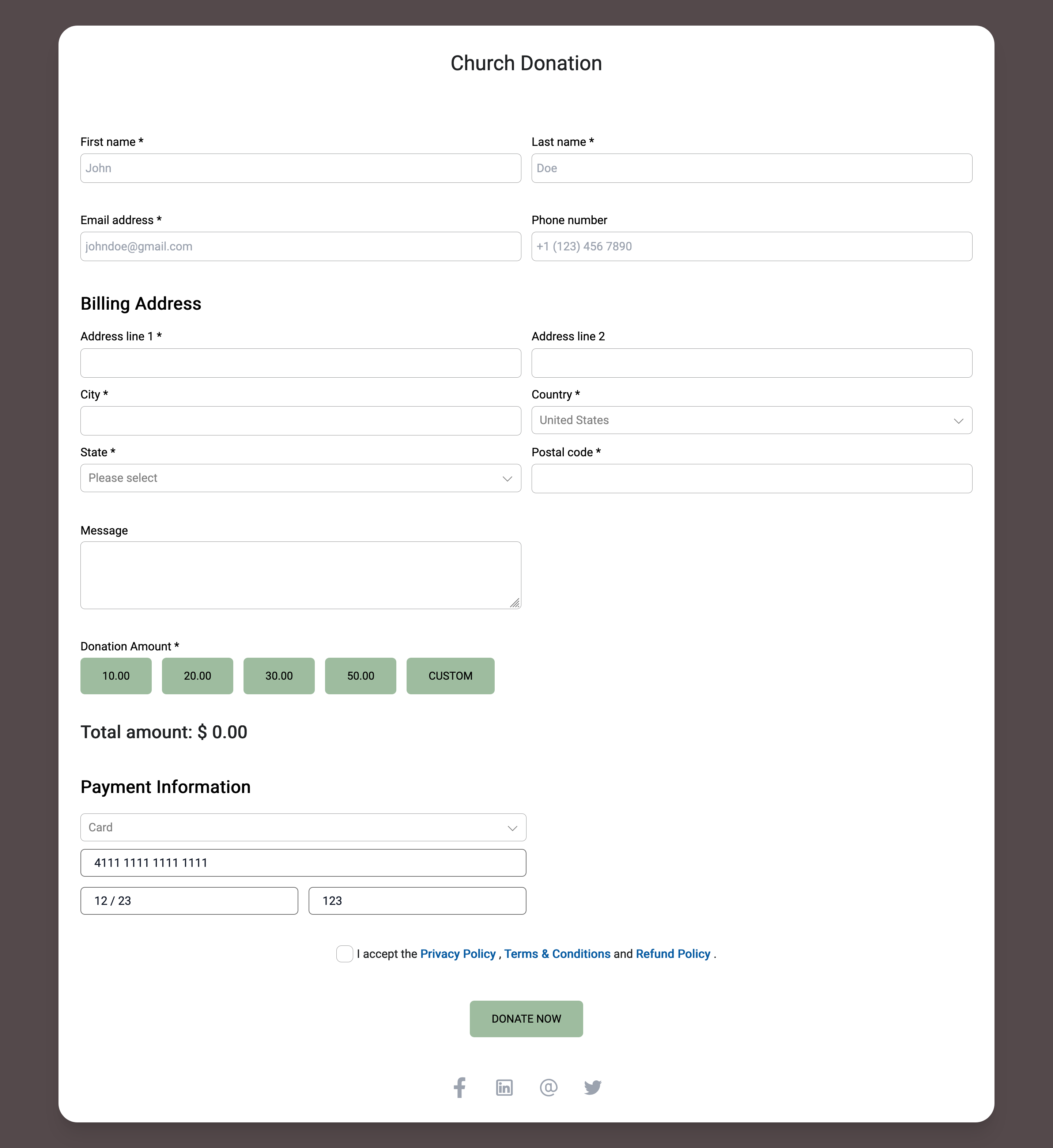 Forms Donation Form for Church Donation