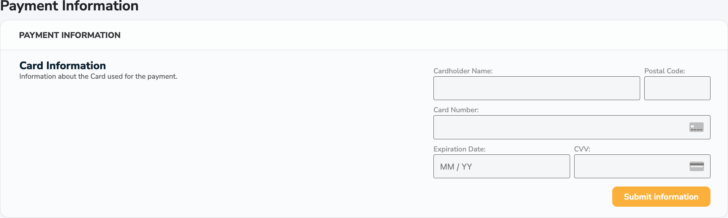 Virtual Terminal Payment Information Tab Virtual Terminal Payment Information Tab